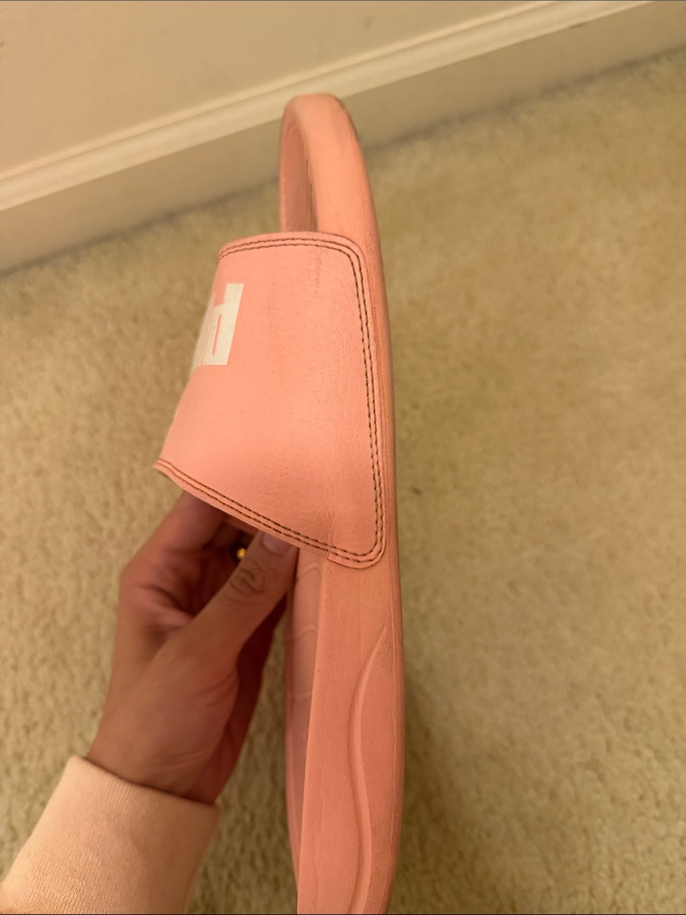 Puma Pink Slide Sandals with White Logo - Picture 2 of 4